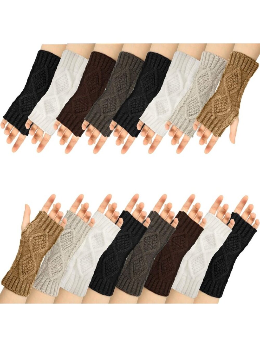 Cozy Fingerless Gloves - 8 Pairs Knit Arm Warmers for Women, Winter Essentials